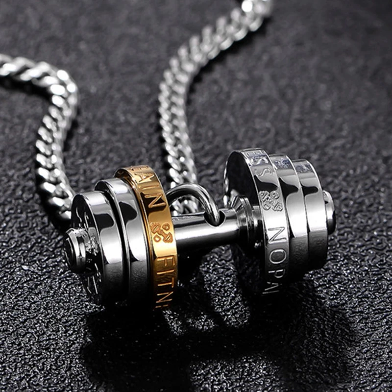 Stainless Steel Necklace Gym Barbell Necklace Mens Wholesale Jewelry on the neck Fashionable Couple Pendan With A Barbell