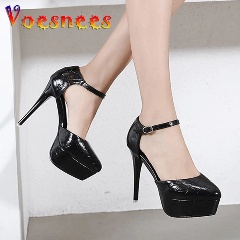 Closed Pointed End Platform Women Shoes Summer Sexy Stripper High Heels 12CM Nightclub Party Dress Solid Color Cover Heel Sandal