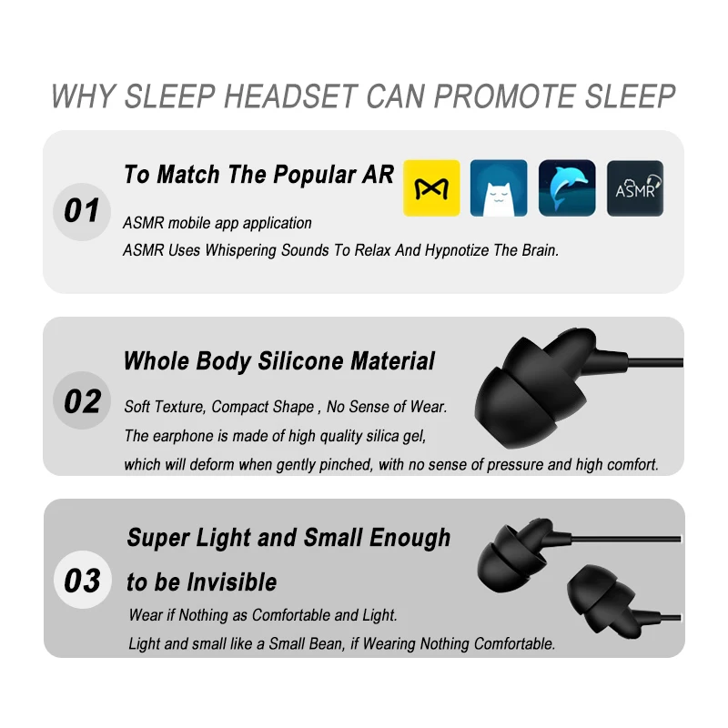 Auriculares con cable para dormir, cascos deportivos de 1,2 M, antiruido, suaves para dormir en la oreja, estéreo de graves profundos con micrófono