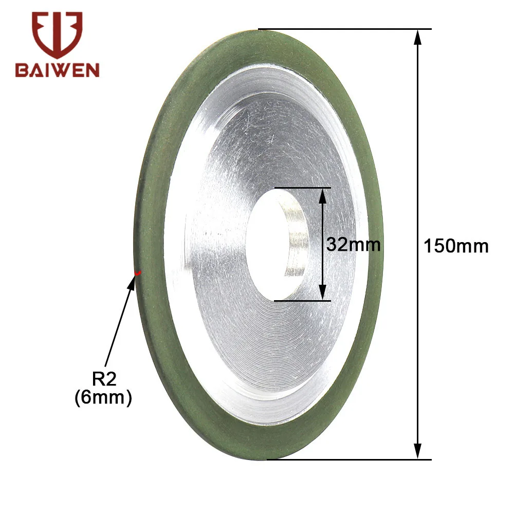 6 Inch Arc Edge Diamond Grinding Wheel Abrasive Flat Discs for Tungsten Steel Milling Cutter Power Tool R1 R1.5 R2 R3 R4 R5