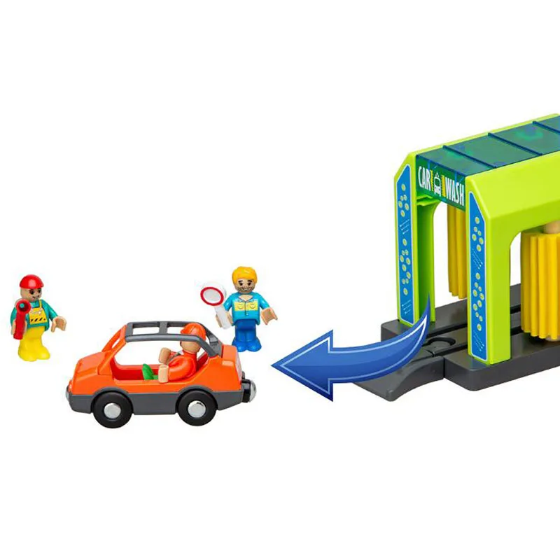 Simulation Plastic Toy Police Station Car Wash Room Fire Dept Urban Scene Safe Compatible With Wooden Track Children\'s Toy Set