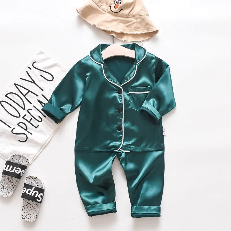 Spring Autumn Children Sets Long-sleeved Pure Color Pajamas Household 2pcs Suit Baby Boy Cloths Kids Sleep Wear