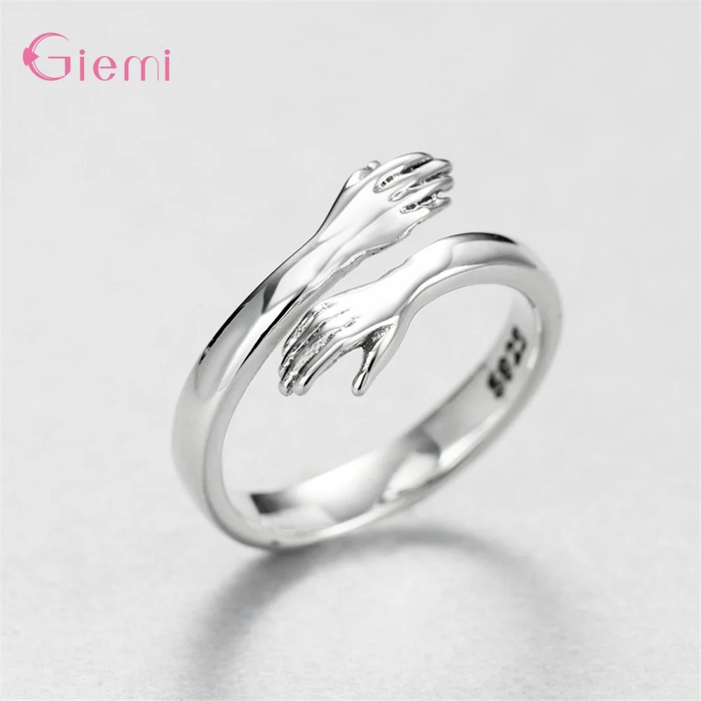 New Romantic Hug Rings Creative Adjustable Open Finger Ring For Women Men Fashion 925 Sterling Silver Jewelry Gift Supplies