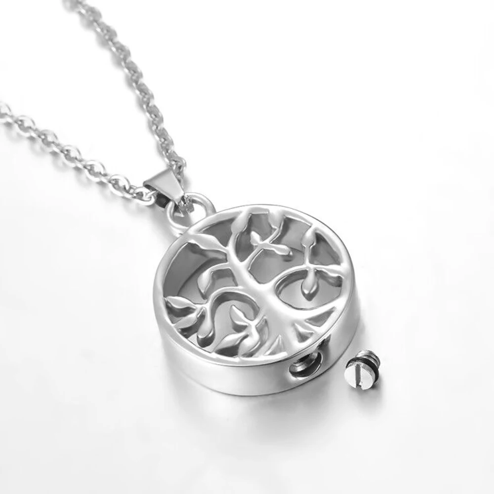 Life Tree Stainless Steel Ash Memorial Necklace Urn Pendant Keepsake Cremation Jewelry