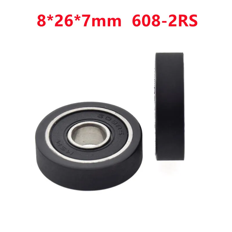 

10pcs/50pcs 8*26*7mm Polyurethane PU 608 608RS Drawer Showcase Low Noise Roller Bearing Friction Pulley 8x26x7mm