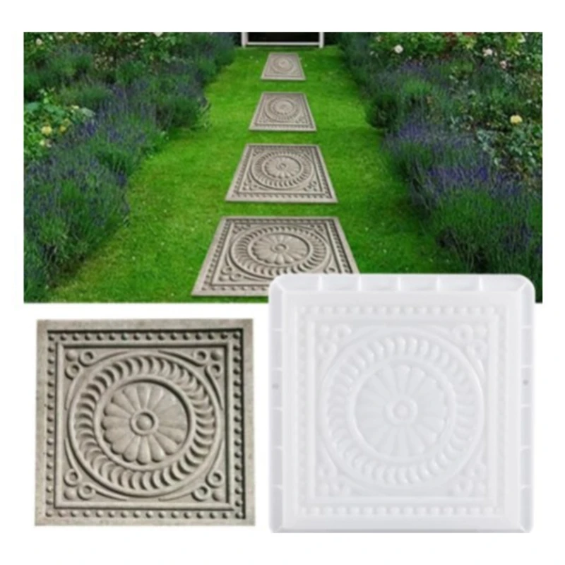 

Vintage Floral Square DIY Paving Mold Garden Concrete Mould Stepping Pedal Stone Paver Cement Brick Landscape Pavement Path Mak