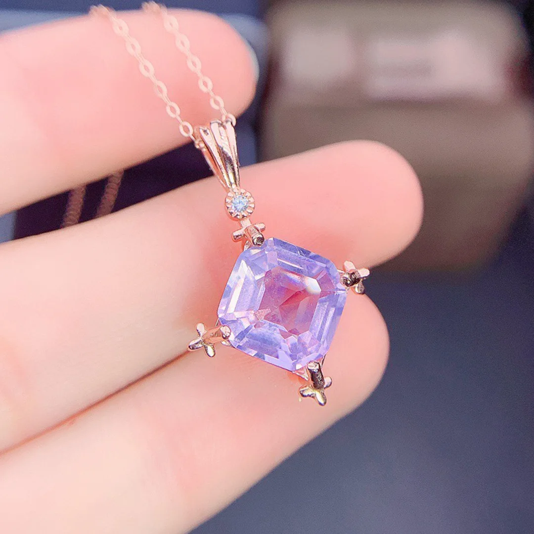 

Beautiful Rose Gold 925 Silver Asscher Cut Lavender Amethyst Pendant Women's Necklace Engagement Wedding Jewelry For Gift