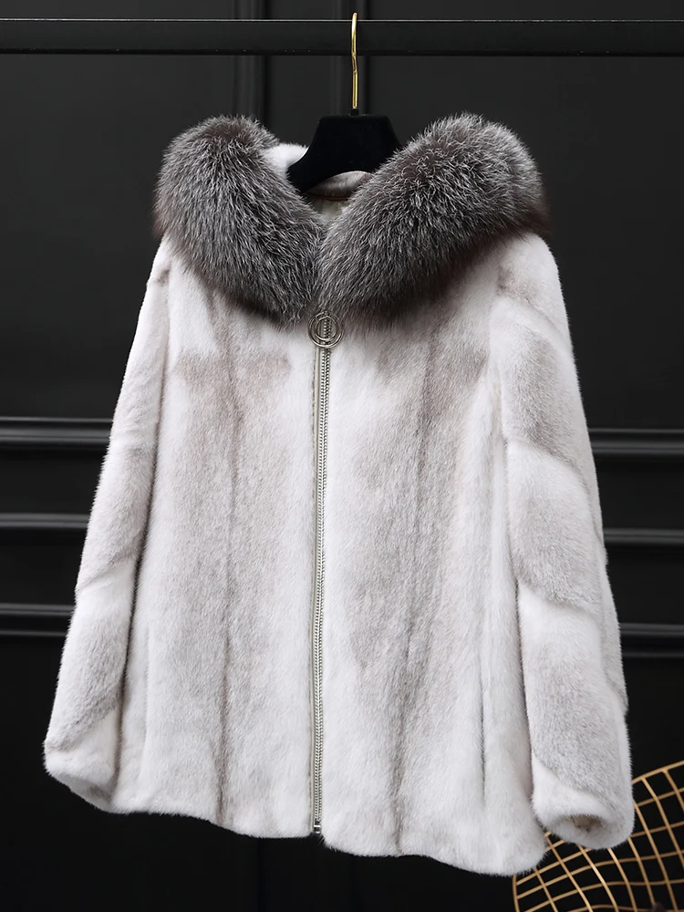 Natural Real Mink Fur Coat Winter Coat Women Fox Fur Collar Luxury Warm Fur Jacket Women Clothes 2020 Manteau Femme MY