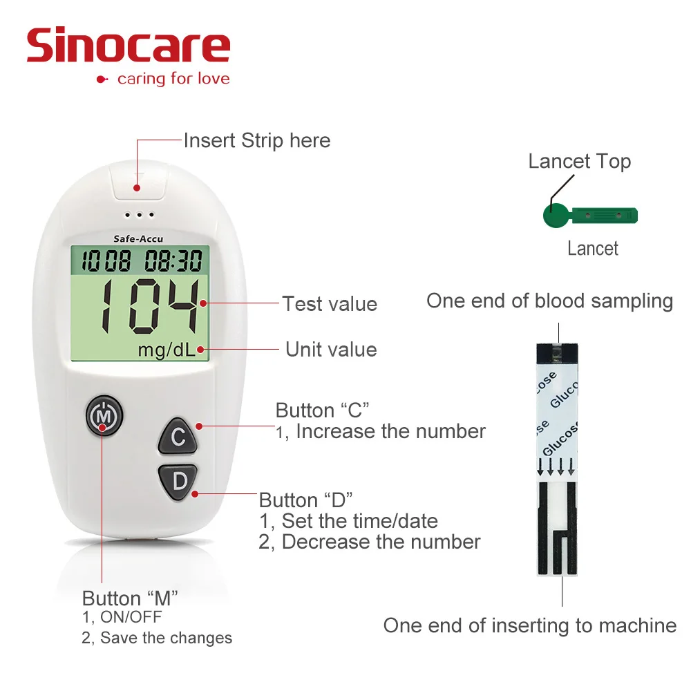 Sinocare Safe-Accu Blutzuckermessgerät Glucometer Kit Diabetes Tester 50/100 Teststreifen Lanzetten Medizinisches Blutzuckermessgerät – Detail 13