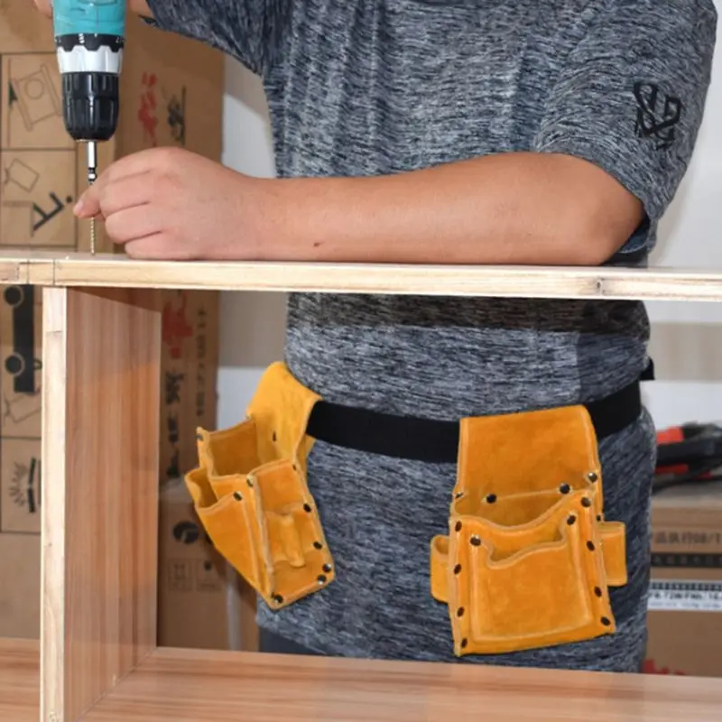 High Quality Cowhide Wearable Waist Pack Electric Waist Tool Belt Bag Screwdriver Kit Repair Tool Holder Drill Bit Tool Storage