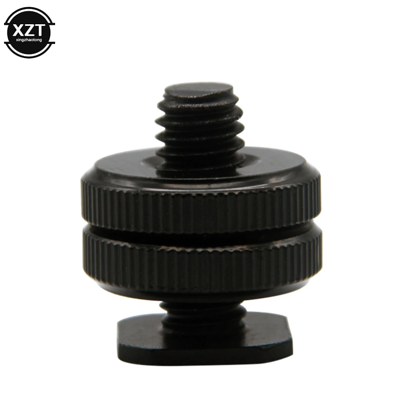 Professional 1/4" Dual Nuts Tripod Mount Screw Black to Flash Hot Shoe Adapter Stand for Camera Studio Accessory