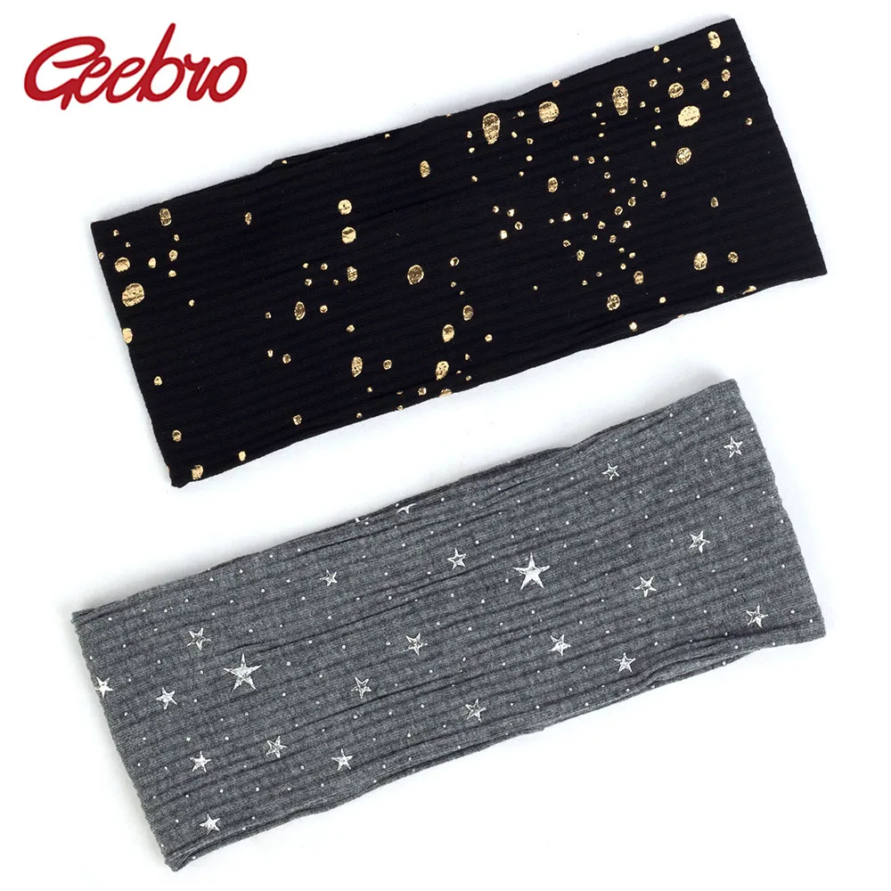 Geebro Women Summer New Ribbed Elastic Headband Star Splatter Paint Dot Print Headband Female Fashion Soft Hair Accessories