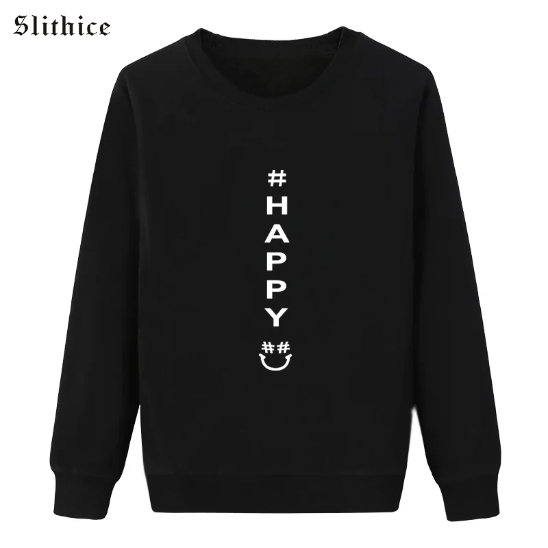 

Slithice Funny Happy Letter Print hoody Women's sweatshirt Long Sleeve Warm Casual Autumn Winter harajuku hoodies women