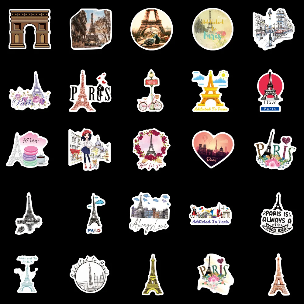 10/30/50PCS adesivi decorativi da viaggio della popolare città parigi per bagagli Laptop Skateboard Snowbord Pegatinas decalcomanie Sticker F5