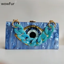 Acrylic Purses and Handbags for Women Evil Eyes Light Sky Blue Perspex Box Clutch Elegant Banquet Evening Handbags Crossbody Bag