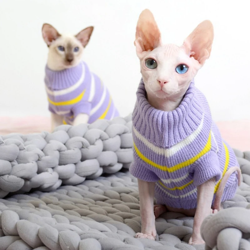 

Cat Clothes Fashion Cute Stripe Sweater For Sphinx Cat Winter Warm Costume Pet Hoodie Knitted Pullover Sweatshirt mascotas gatos