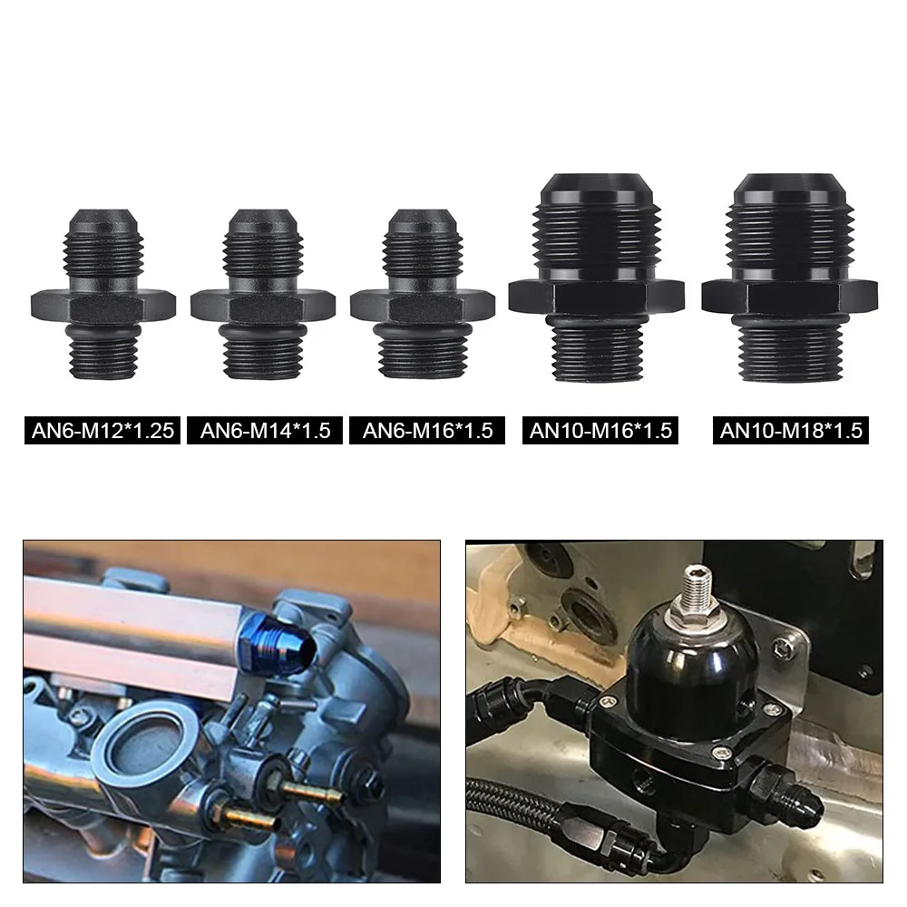 Black Anodized Straight Aluminum Male Flare AN6 to M12*1.5 M14*1.5 M16*1.5 M18*1.5 Male Metric Thread Pipe Fuel Fitting Adapter