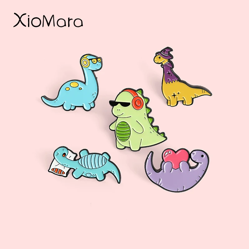 Macaron Enamel Pins Custom Cool Dinosaurs Glasses Brooch Lapel Badge Bag Cartoon Cute Animals Jewelry Gift For Friends Wholesale