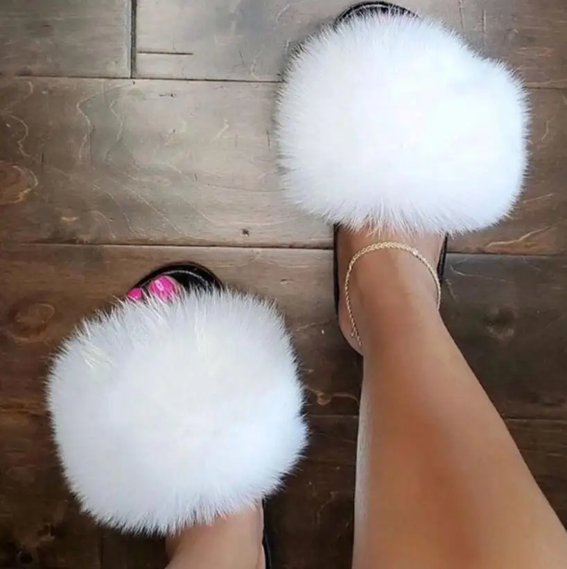 Fur Slides For Women Fluffy Hot Sale Summer Amazing Furry Sandals Non-slip Fluffy Plush Shoes Brand Luxury Slides Fur Slippers