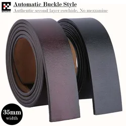 Authentieke 3.5 Cm Breedte Mannen Echt Lederen Riemen, Tweede Laag Koeienhuid Automatische Gesp Tailleband, zonder Riem Gesp 125 Cm Lengte