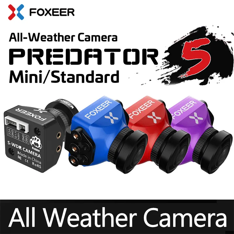 

Foxeer Predator V5 FPV камера гоночный дрон мини-камера 16:9/4:3 PAL/NTSC с переключением Super WDR OSD 4 мс задержка модернизированный PredatorV4