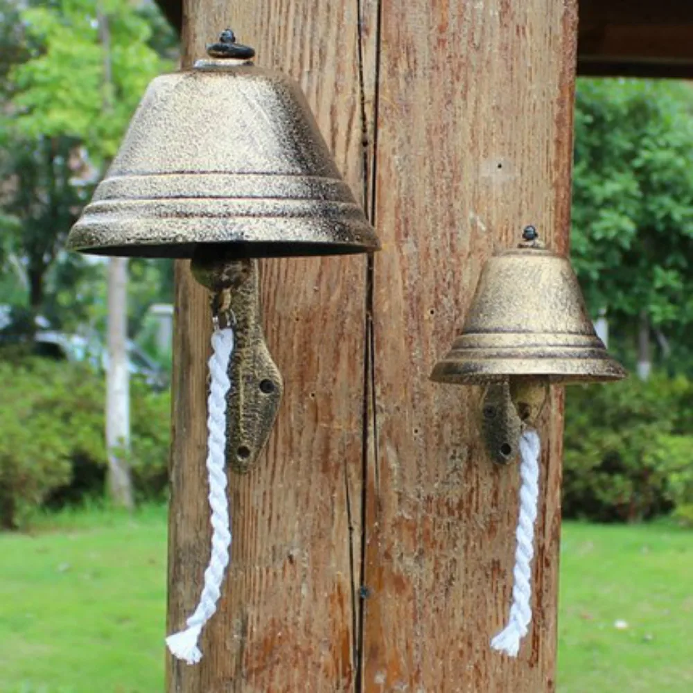 Cast Iron Bell Classic Rustic Metal Wall Mount Door Call Bell Large Farmhouse Style Dinner Bell Wind Chime Hanging