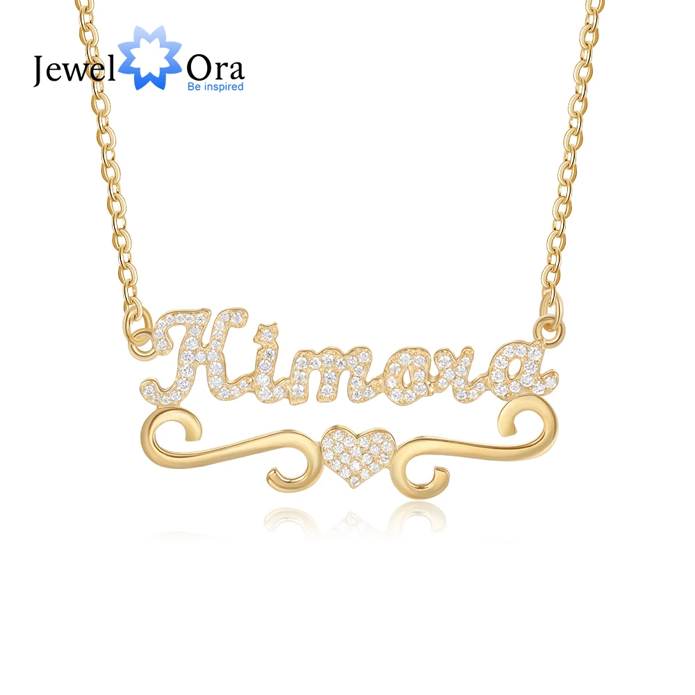 Customized Letter Nameplate Pendant with Heart Personalized Full Zirconia Paved Name Necklaces for Women Friendship Gifts