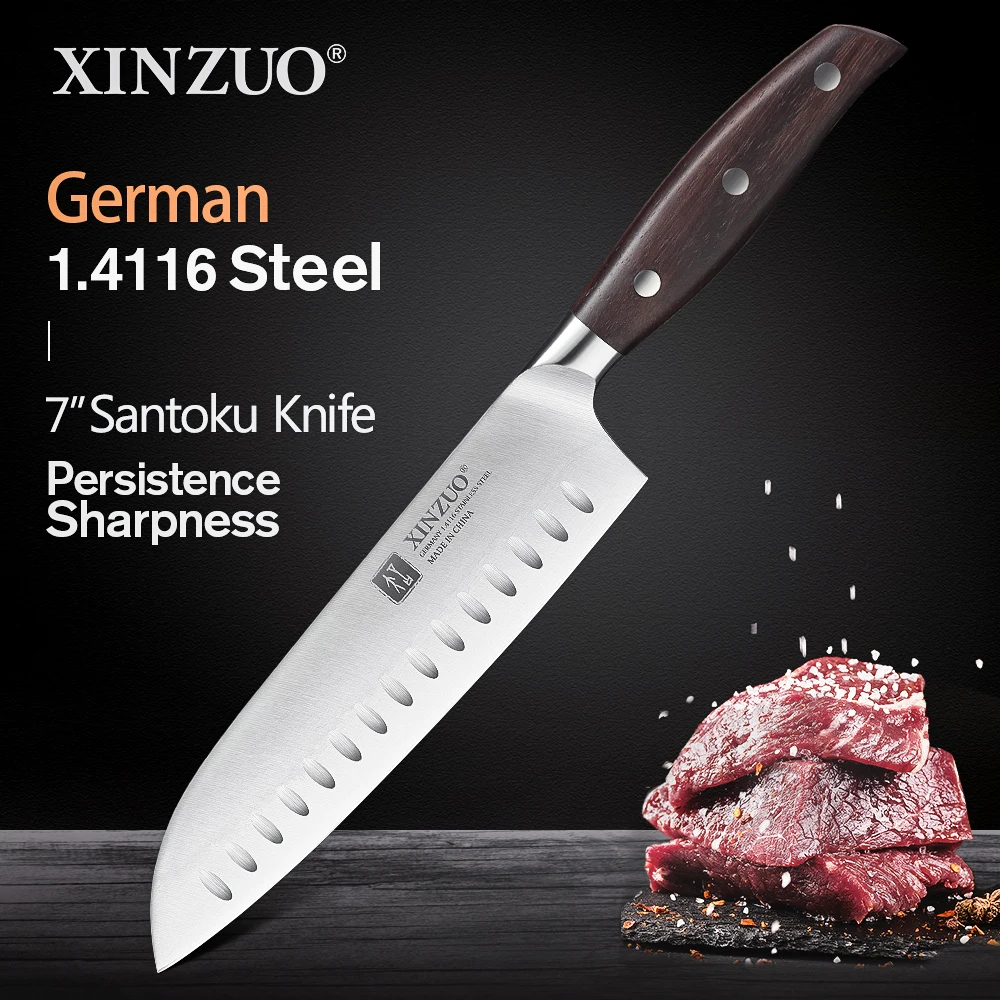 XINZUO 7 inch Santoku Knife DIN 1.4416 Steel Kitchen Knife Razor Sharp Stainless Steel Japanese Style Chef Knives Kitchen Tool