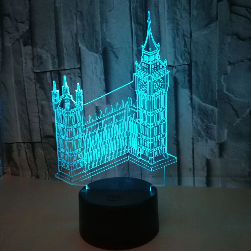 

3D Big Ben Visual Night Light Colorful London Building Elizabeth Tower Table Lamp Bedroom Decor Lighting