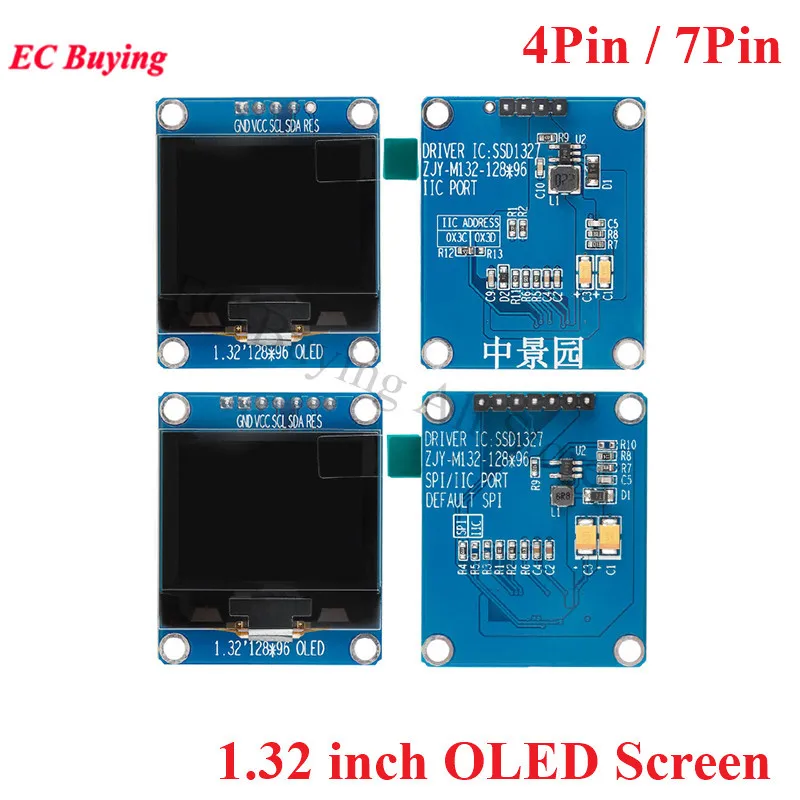 

1.32 inch OLED IPS HD White Screen 1.32" 128x96 LCD LED Display Module 128*96 SSD1327 SPI/IIC I2C Parallel Interface 4Pin 7Pin