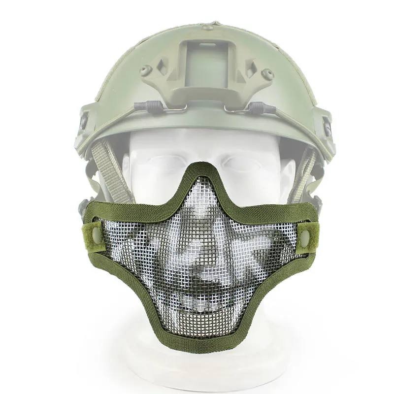 Masker taktis setengah wajah tengkorak, aksesori helm Paintball tempur Airsoft jaring bisa disesuaikan logam