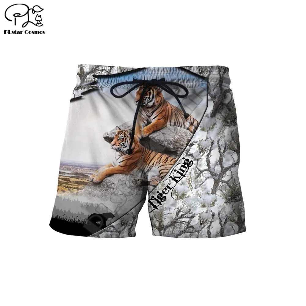 PLstar Cosmos Beautiful Tiger Men's Shorts Cool Fashional Summer Animal Casual Shorts Harajuku 3D Printed Loose Beach Style-T29