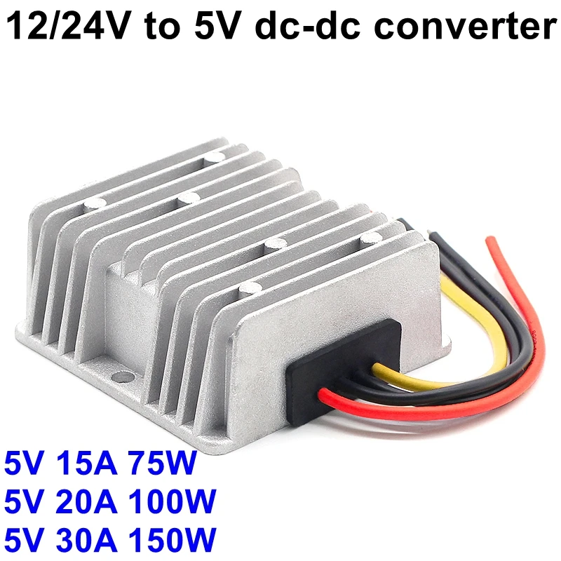 Power Supply 12V 24V DC To DC 5V 15A 20A 30A Bus  Car Vehicle 75W 100W 150W DC-DC Buck Converter Step Down Module Waterproof