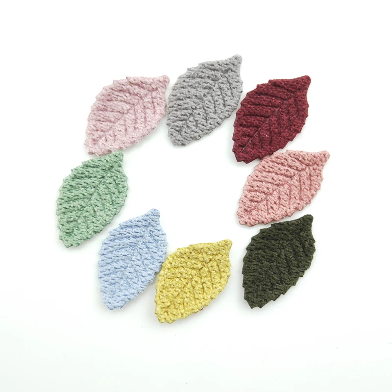 40Pcs/Lot 3*1.5CM Crochet Leaf Padded Appliques Artificial Decoration Patches DIY Crafts Hair Clips Accessories