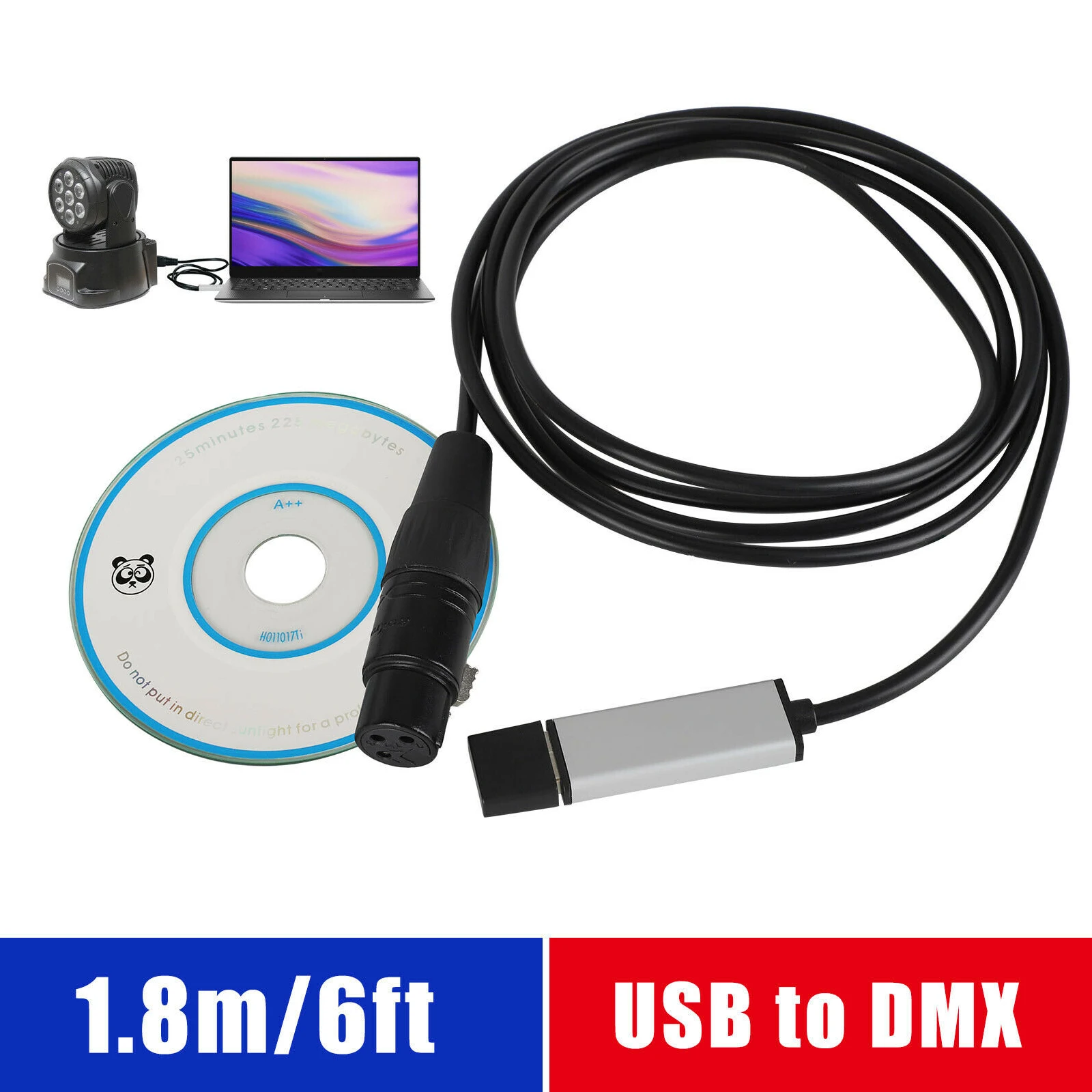 Areyourshop USB to DMX Interface Adapter DMX512 Stage Light Controller Cable For Computer