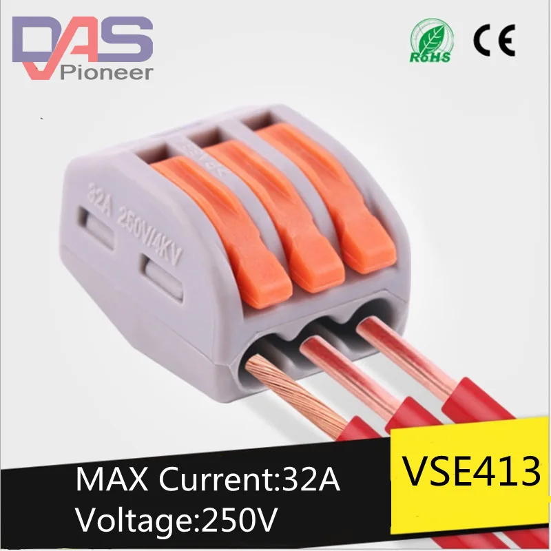 

100pcs Universal Compact Wire Wiring Connector 3 Pin Conductor Terminal Block With Lever AWG 28-12