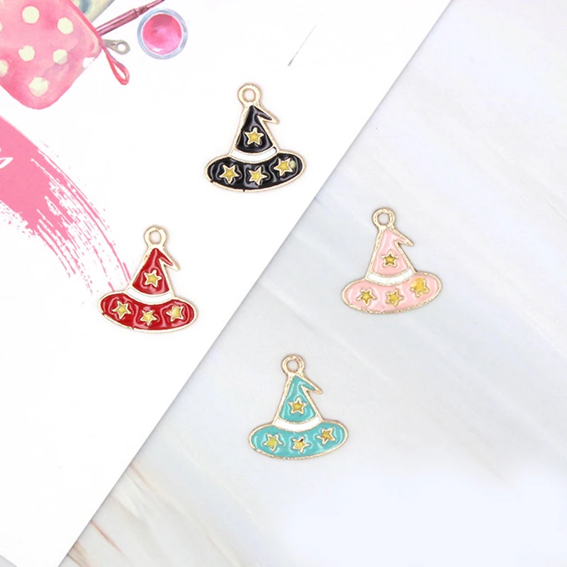 10pcs/lot 17mm Halloween Witch Enamel Star Magic Hat Charms for DIY Earring Jewelry Handmade Headwear accessories Finding XL792