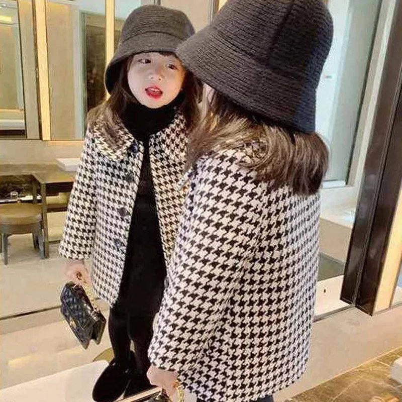 New Autumn And Winter Children\'S Clothing Korean Lapel Fashion Overcoat Kids Jackets New Style Baby Girls Mid-Length Warm Coats