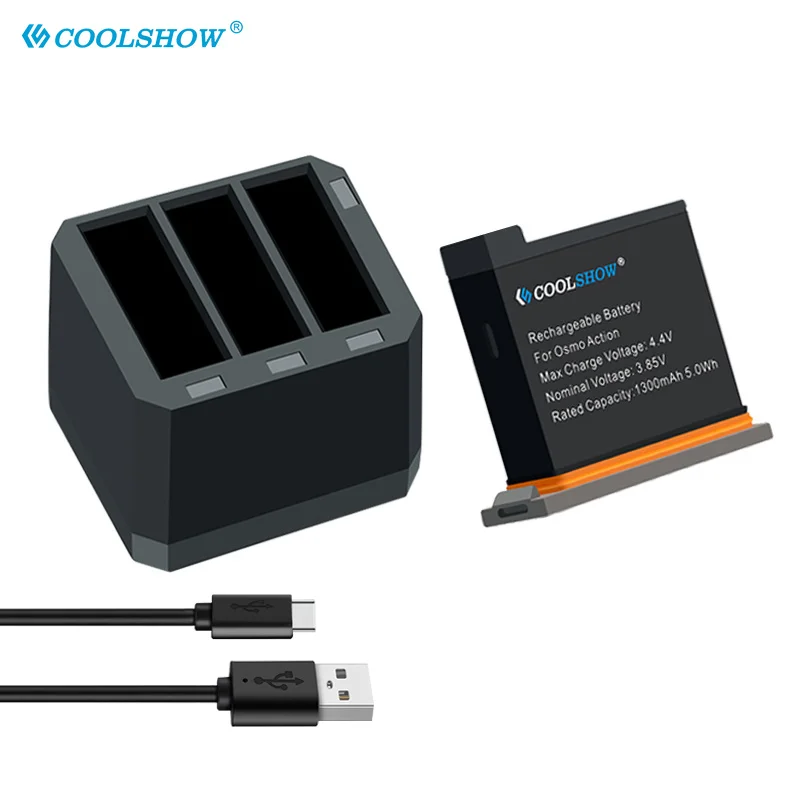 Batteries for DJI Osmo Action Camera Battery 1300mAh Channel USB Charger bateria For DJI Osmo Action Camera Accessories