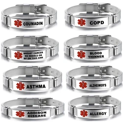 Medical Alert ID Bracelet Emergency First Aid Health Monitoring Laser Engraved Satinless Steel Adjustable Bracelet for Men Women