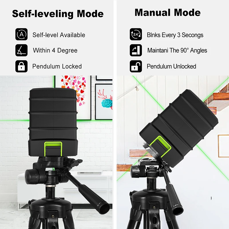 Zokoun 2 Lines Laser Level Self Levelling ( 4 degrees) Green Red Beam Laser Horizontal & Vertical Cross-Line with Tripod H143