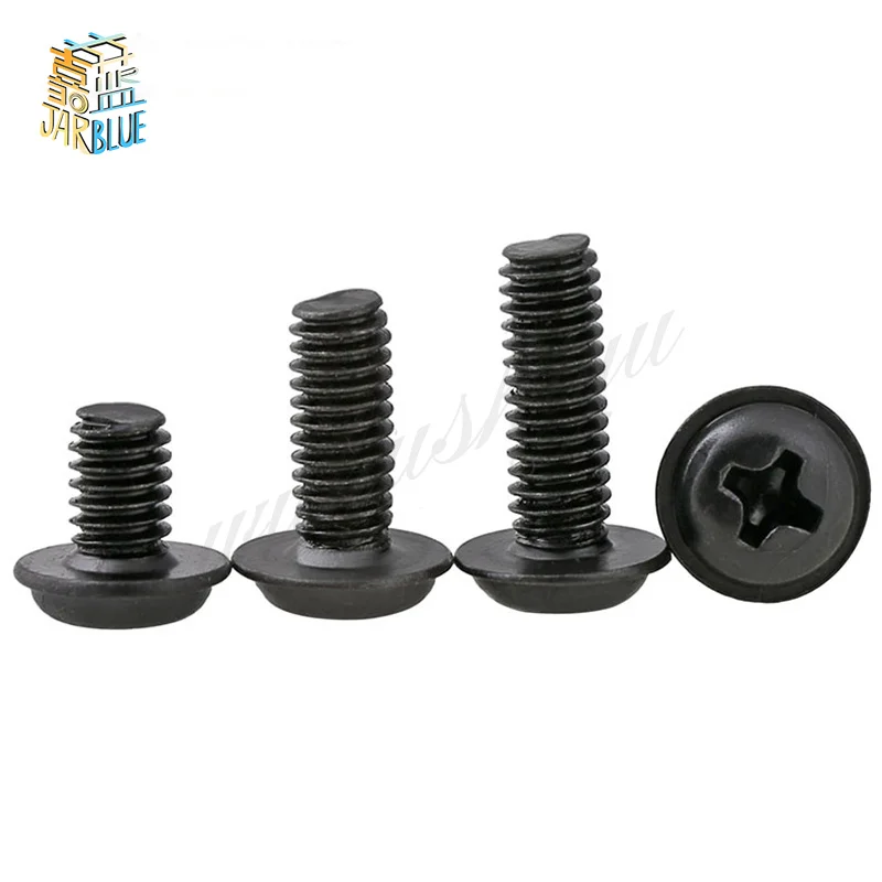 50Pcs M2 M2.5 M3 PWM DIN967 Black Pan Padded Screws Referral Computer Case Chassis Fixed Motherboard Screws With Pad