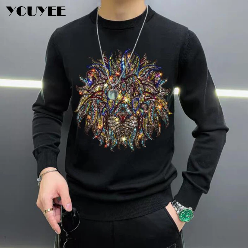 Sweater Men Casual Diamond Pullover Men Autumn Winter Slim Fit Long Sleeve Shirt Mens Sweaters Knitted Hot Drill Design M-5XL