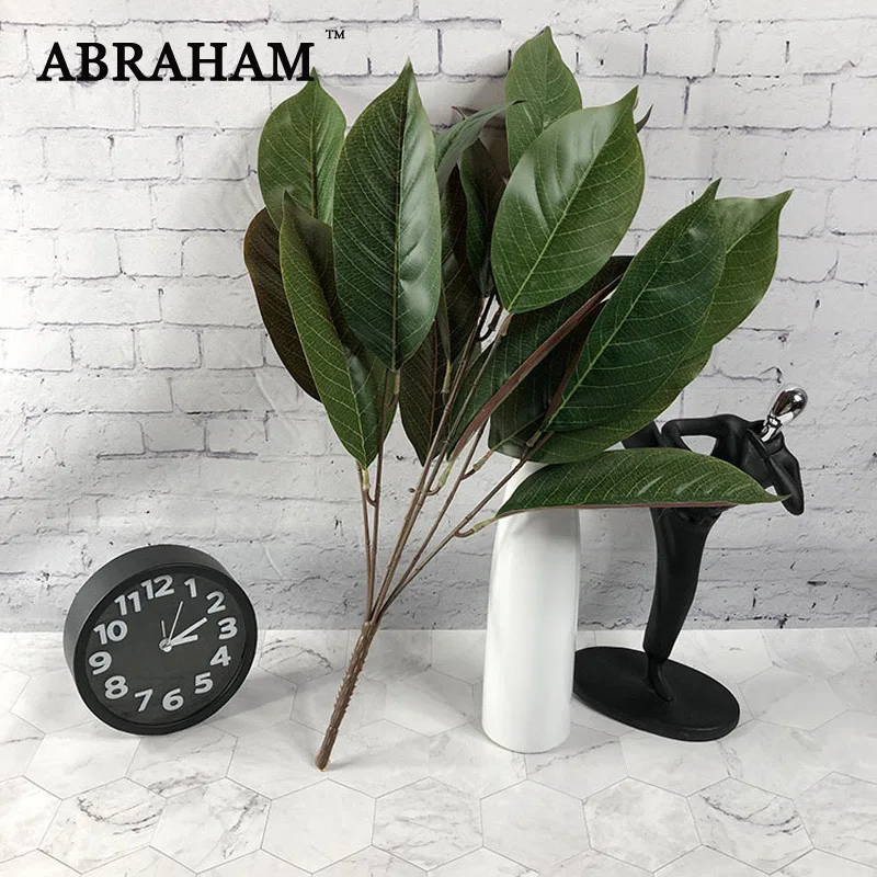 50cm 7 Forks Tropical Leafs Artificial Plants Fake Tree Branches Silk Magnolia Leaves Plant Wall Foliage For Home Office Decor