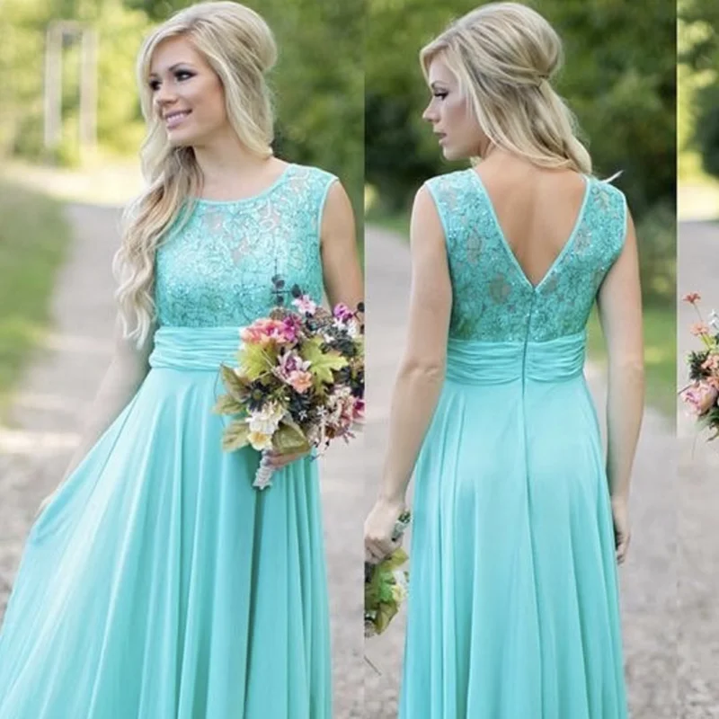 Mint Green Bridesmaid Dress O-Neck Lace Appliques Backless Floor Length Charming Formal Wedding Evening Gown Tailor-Made New