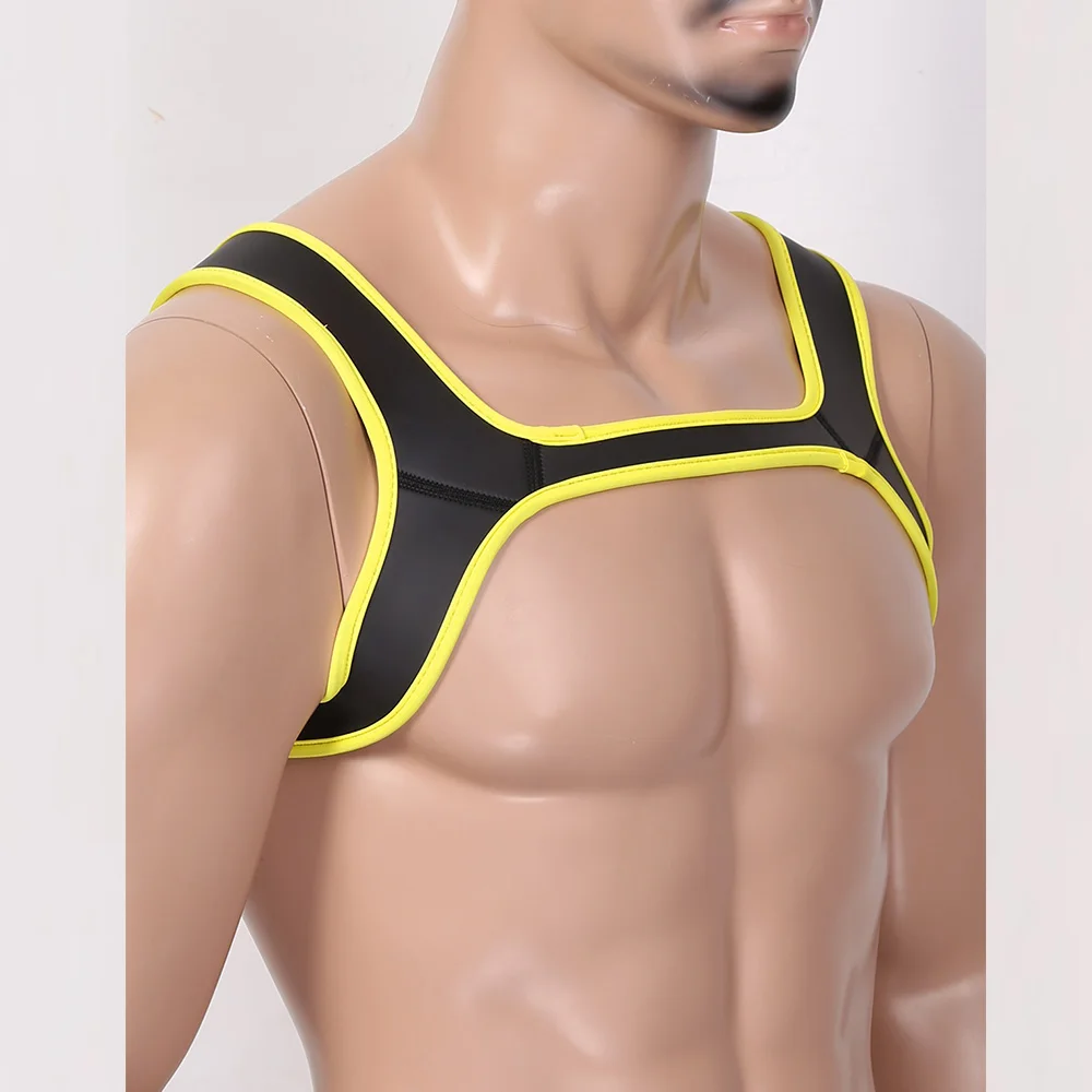 Sexy Harness Men Neoprene Double Shoulder Wide Straps Harness Belt Muscles Protector Role Play Fancy Club Party Costume Straps