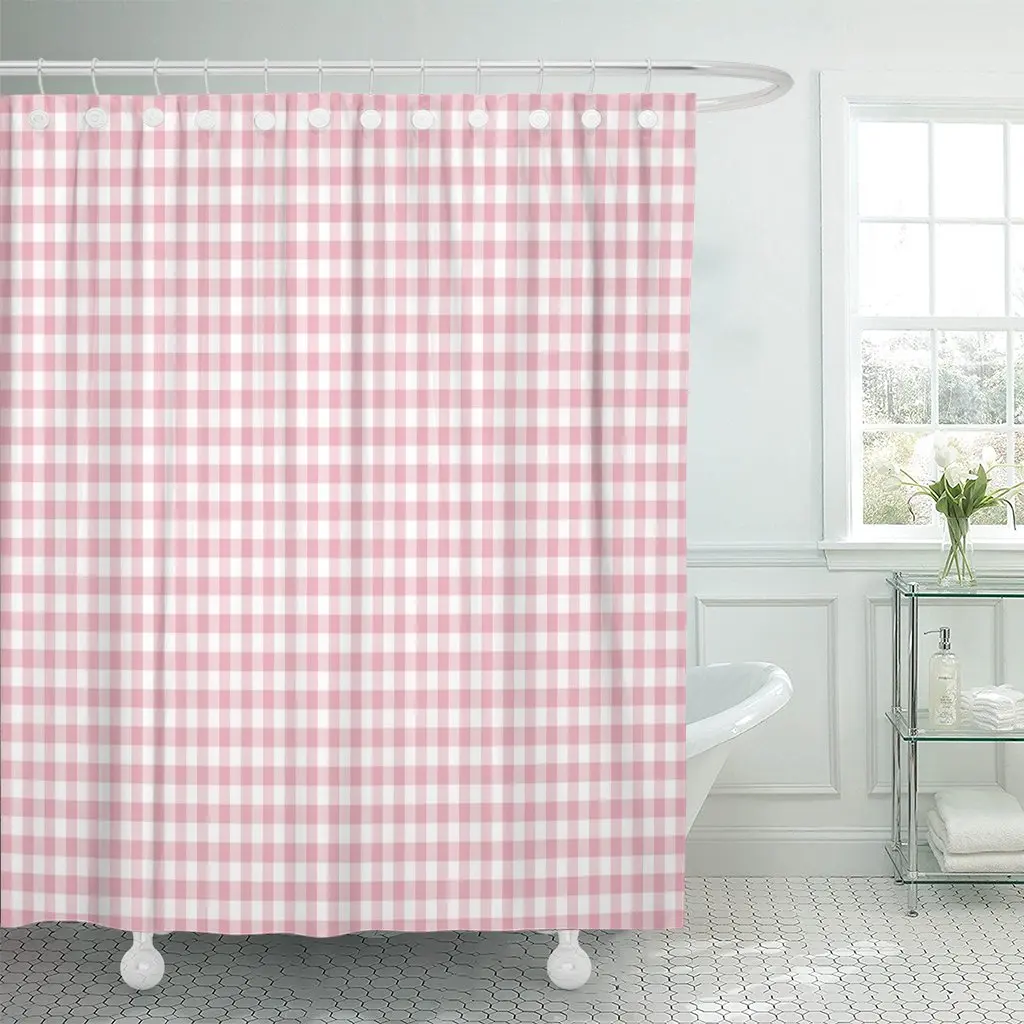 Colorful Abstract Pink Gingham Pattern Check Checkered Shower Curtains Waterproof Polyester Fabric 72 x 72 inches with Hooks