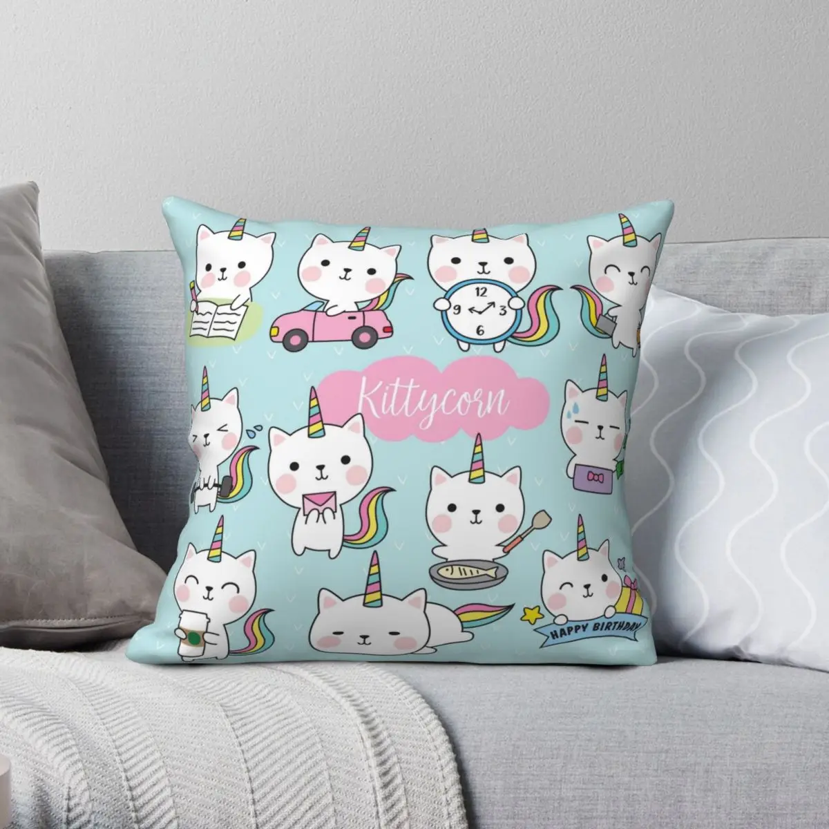 

Kittycorn Kitty Cat Unicorn Square Pillowcase Polyester Linen Velvet Pattern Zip Decor Throw Pillow Case Home Cushion Cover