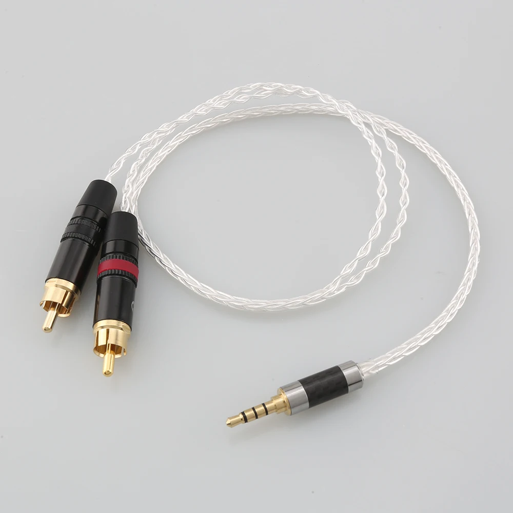 3.5mm TRRS Balanced Male to 2 RCA Male Audio Adapter Cable 7N OCC Copper Silver plated Audio Cable