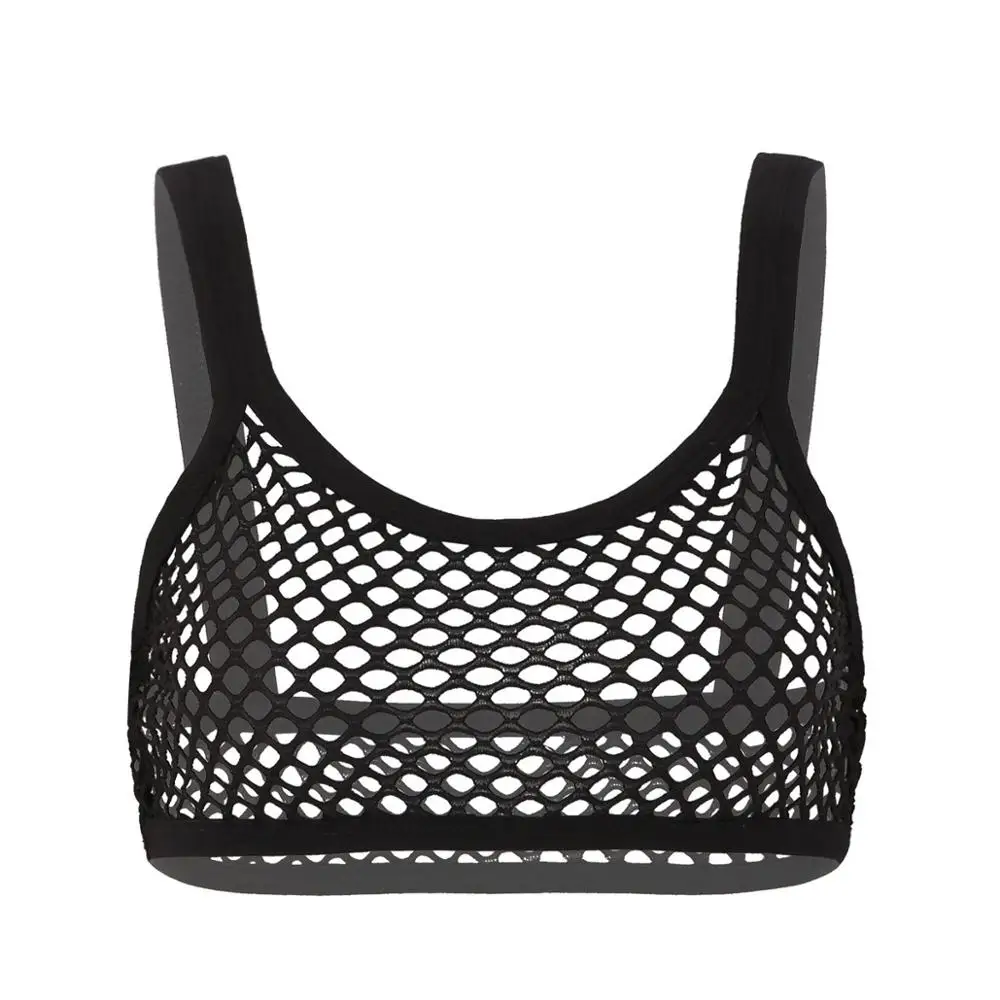 

DPOIS Sexy Women Crop Top See Through Fishnet Lingerie Solid Camisole Cropped Vest Clubwear Women's Tank Tops Fashion Tops